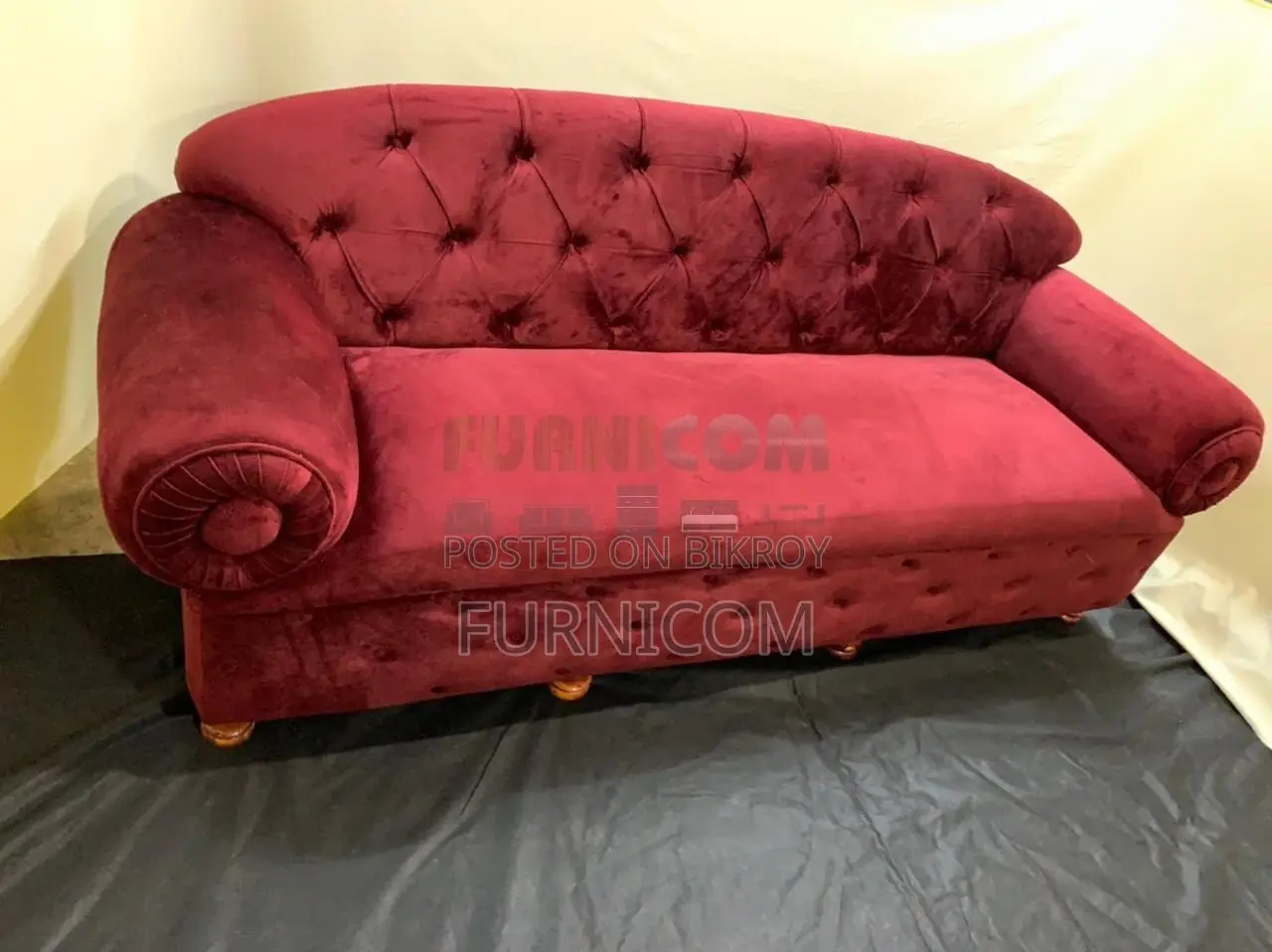 Rolled Arm Fluffy Red Velvet Sofa