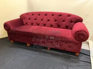 Rolled Arm Fluffy Red Velvet Sofa