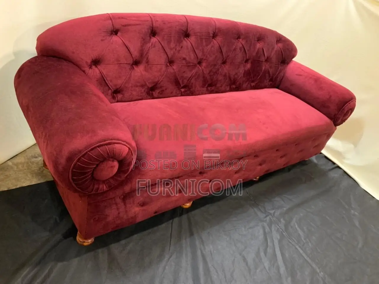 Rolled Arm Fluffy Red Velvet Sofa