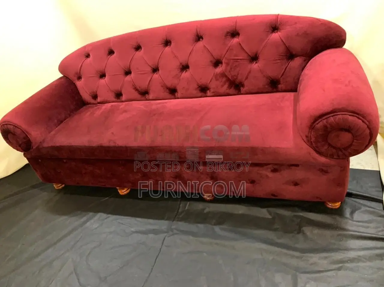 Rolled Arm Fluffy Red Velvet Sofa
