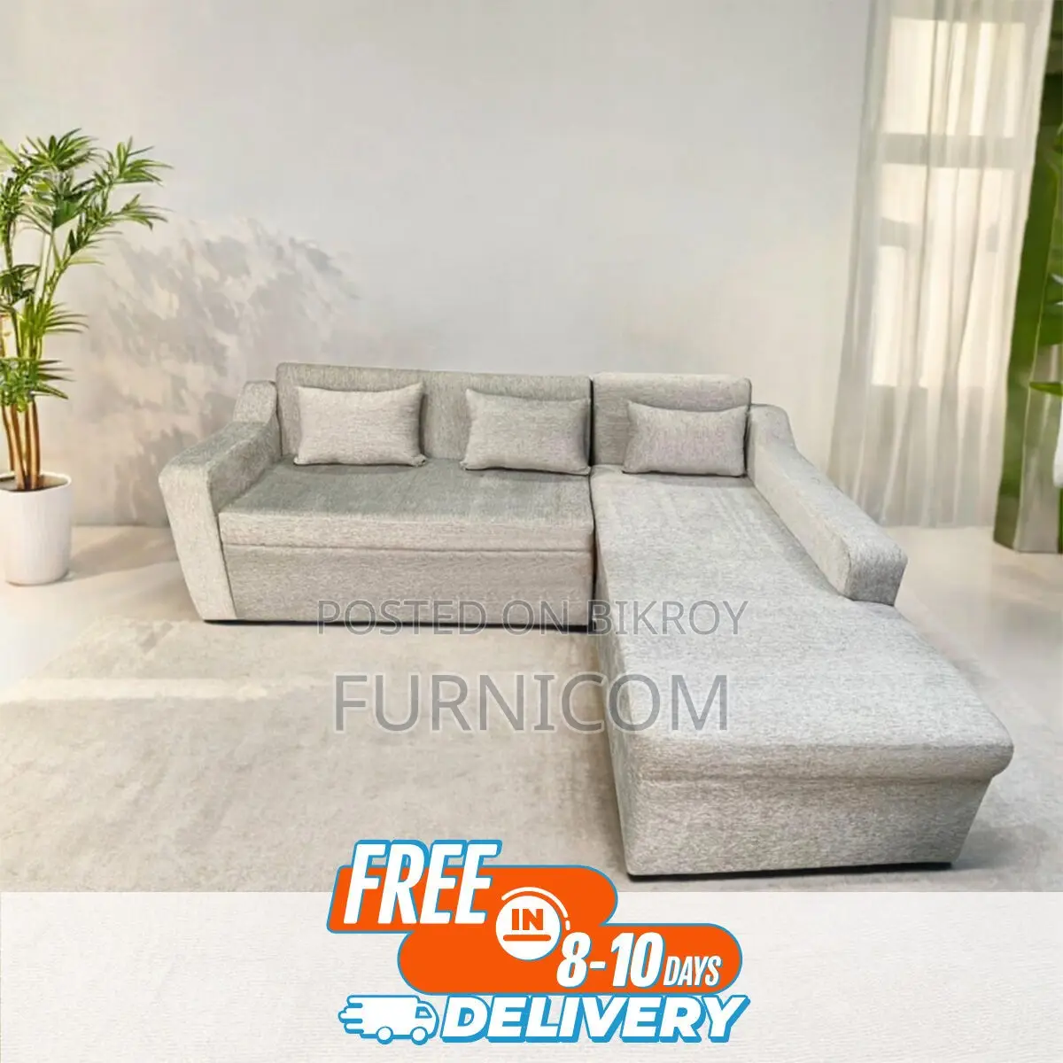 L-Shape Sofa Cum Divan Set - Brown Color
