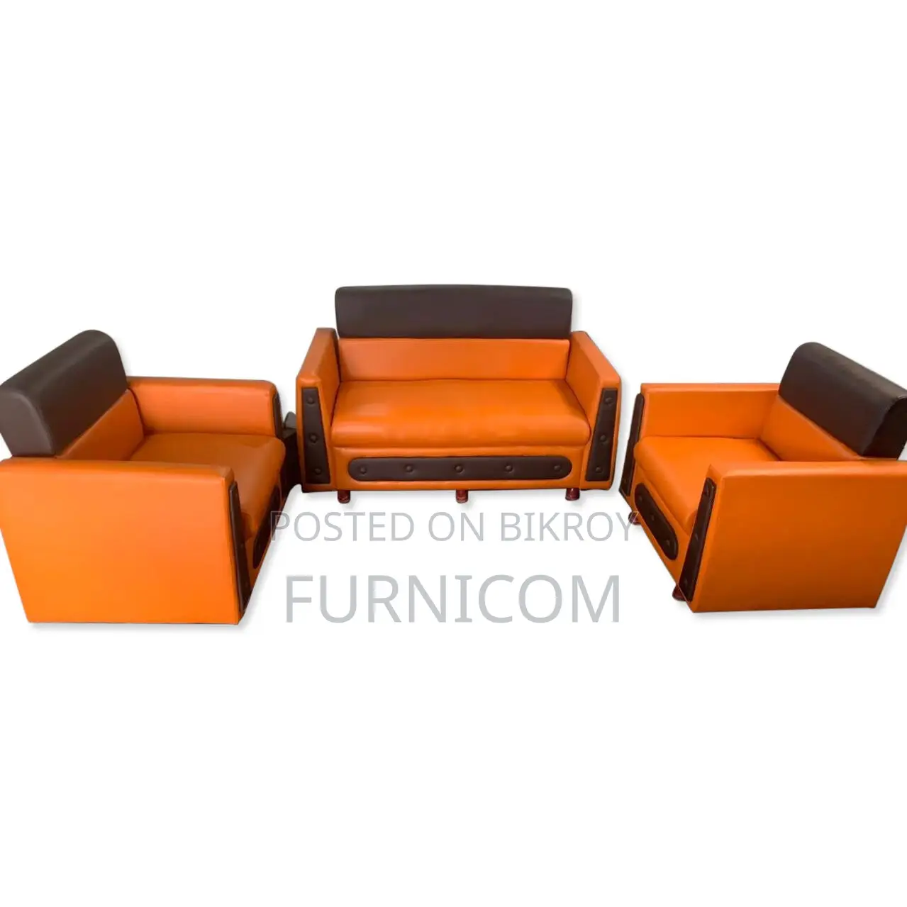Lacquered Synthetic Leather Living Room Sofa Set (Orange)