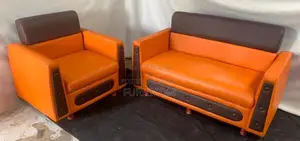 Lacquered Synthetic Leather Living Room Sofa Set (Orange)