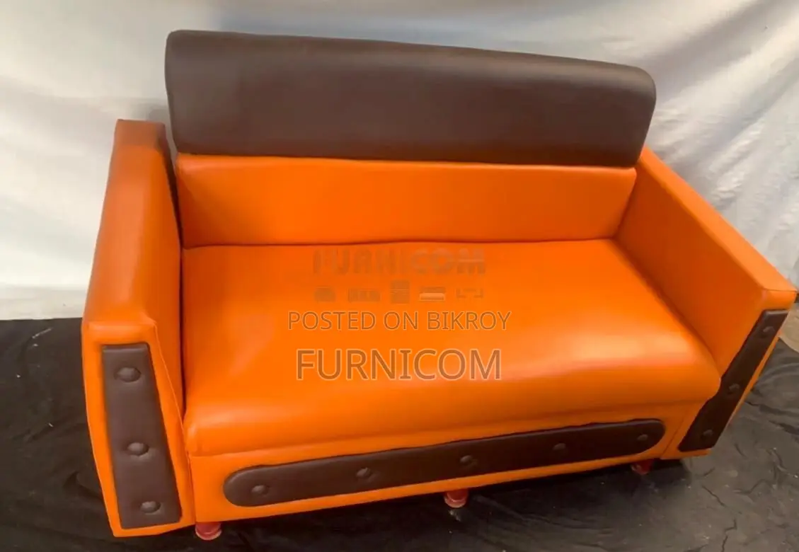 Lacquered Synthetic Leather Living Room Sofa Set (Orange)