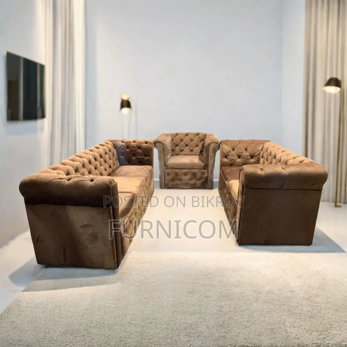 Chesterfield Luxurious Living Room Sofa Set Upholetred with Velvet Fab
