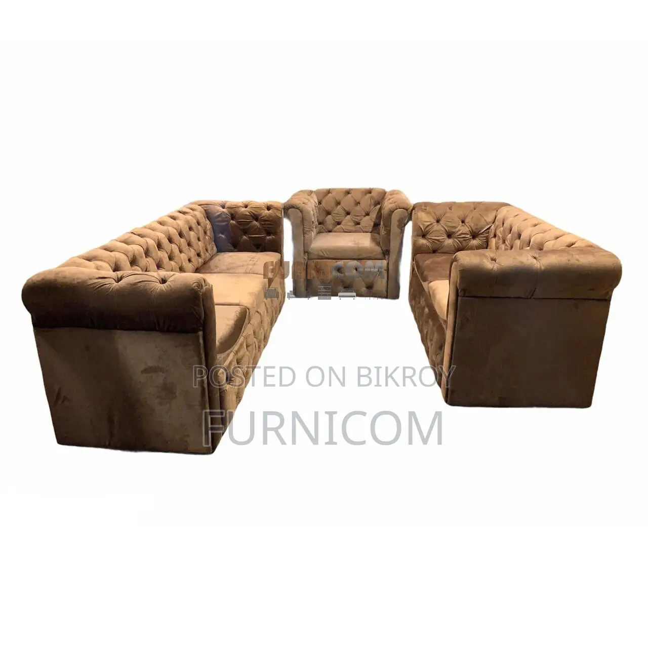 Chesterfield Luxurious Living Room Sofa Set Upholetred with Velvet Fab