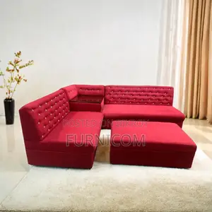 Red Velvet Button Tufted Armless Corner Sofa with Extra Deep Seat