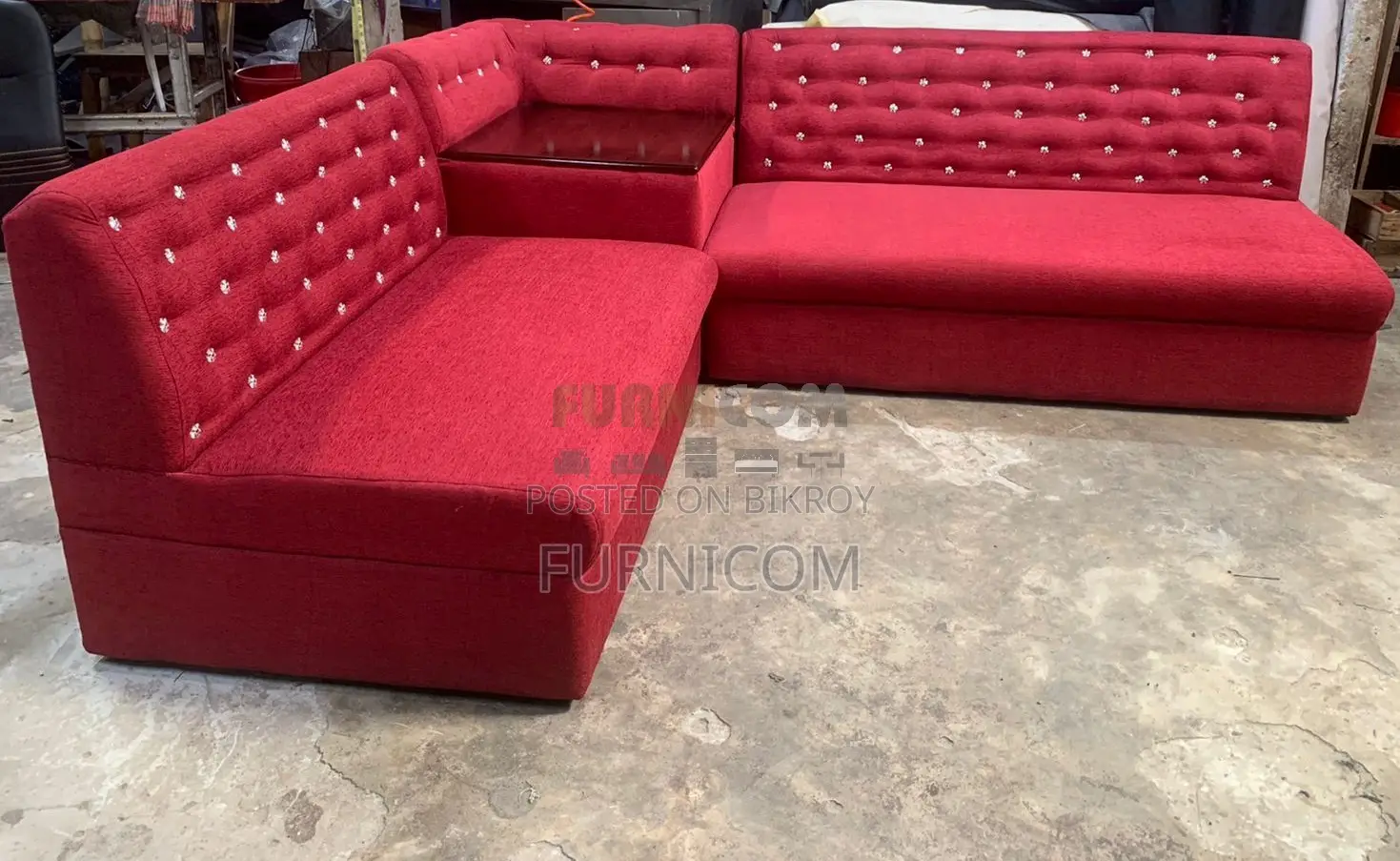 Red Velvet Button Tufted Armless Corner Sofa with Extra Deep Seat