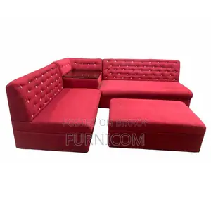 Red Velvet Button Tufted Armless Corner Sofa with Extra Deep Seat