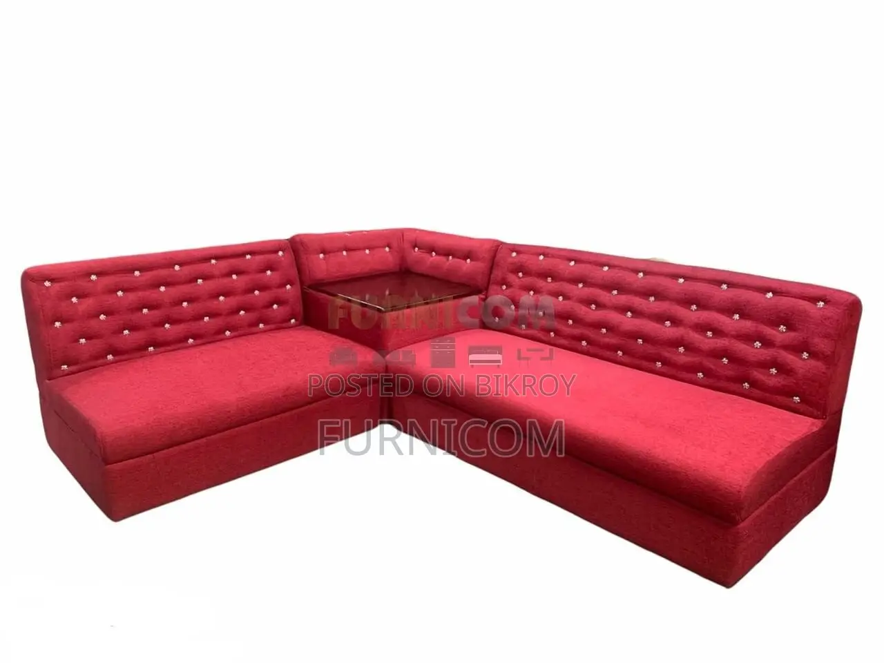 Red Velvet Button Tufted Armless Corner Sofa with Extra Deep Seat