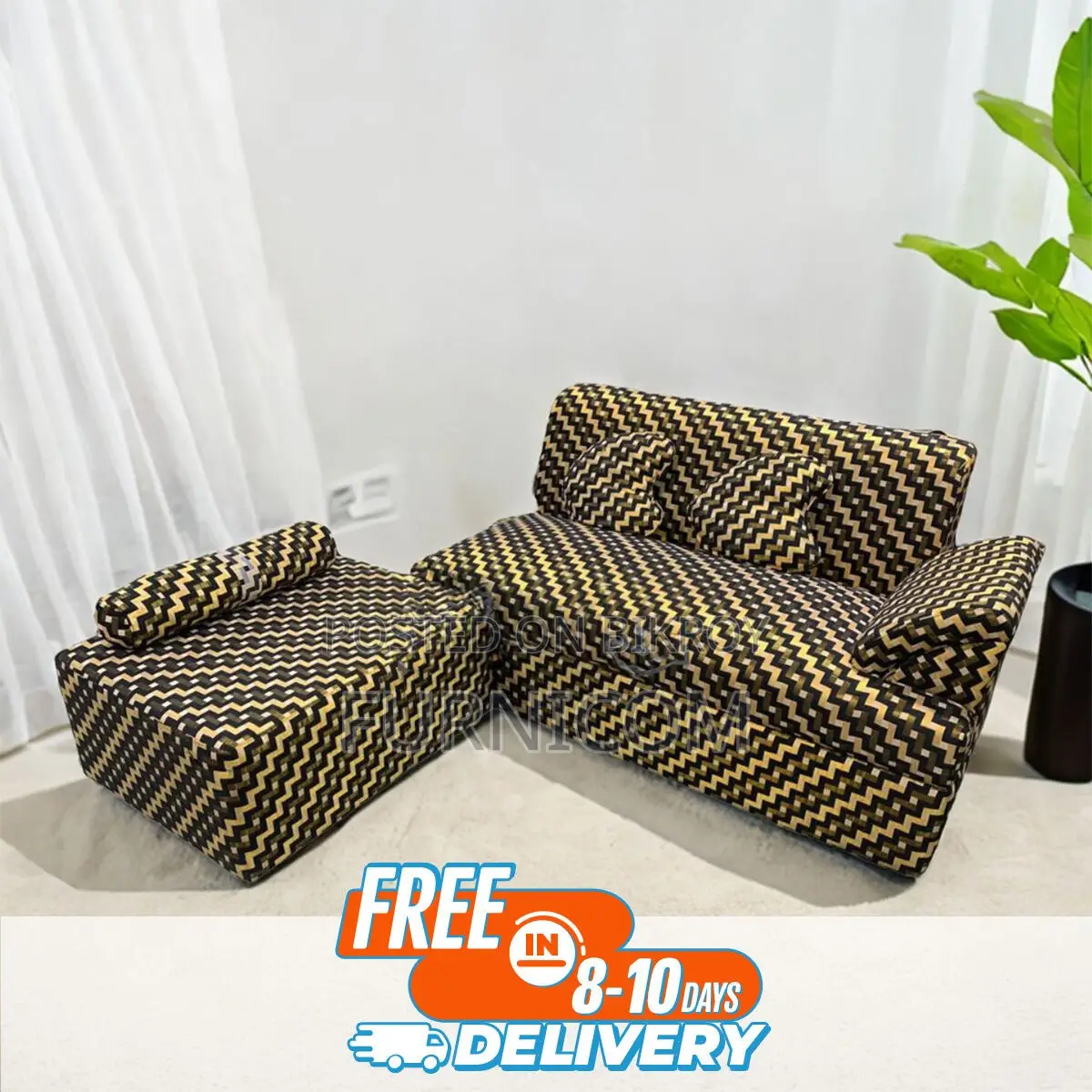 Super-fine Fabric Sofa Bed cum Divan with Extra Seater and Cushions