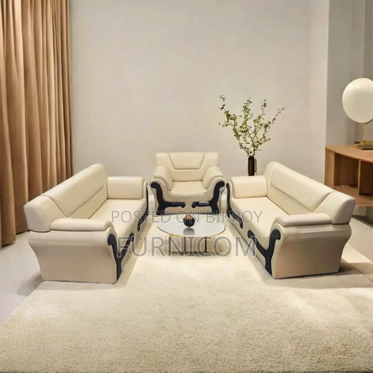 Rolled Arm Leaqueared Sofa Set Home and Office Sofa High Quality Synth