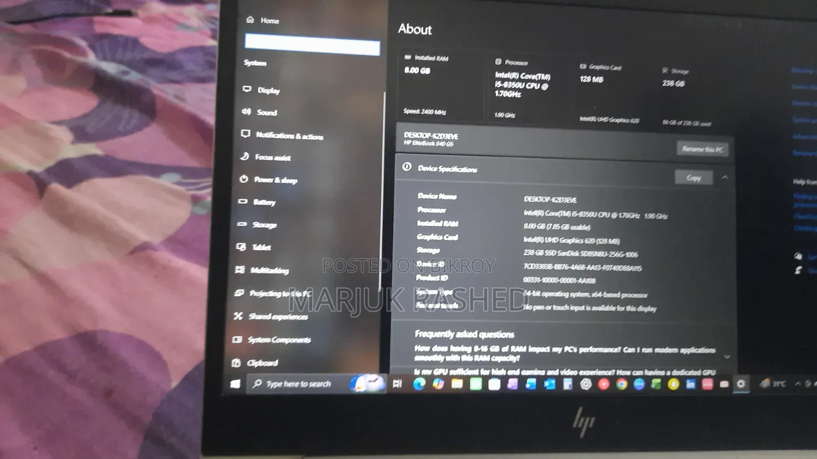 Laptop HP EliteBook 840 G8 8GB Intel Core i5 HDD+SSD 256GB