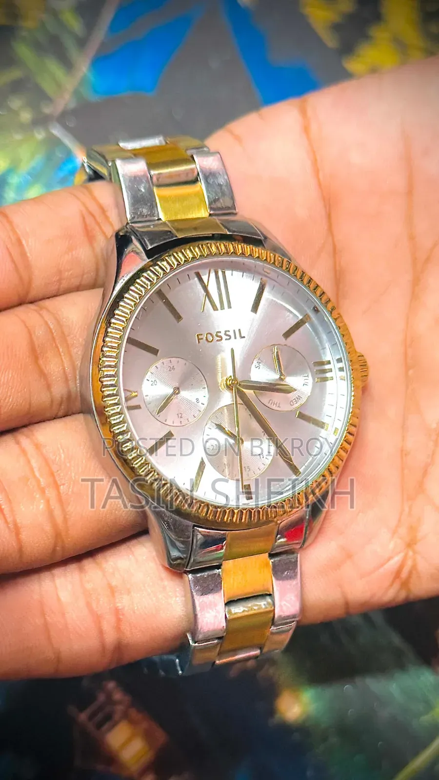 ফসি রাই ৩৬মিমি মাল্টিফাংশন টু-টোন স্টেইনলেস স্টিল ওয়াচ