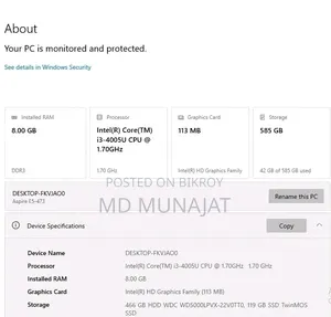 Laptop Acer Aspire 14 8GB Intel Core i3 SSHD+SSD 500GB