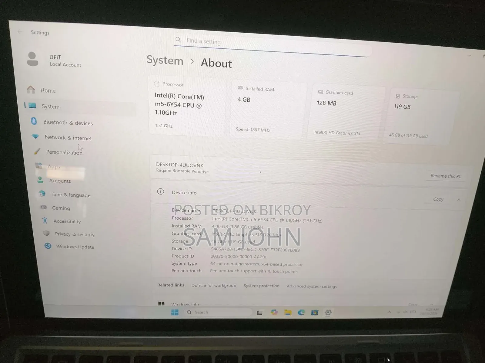 HP 15 Laptop 4GB SSD 128GB