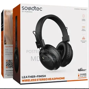 Porodo Soundtech Wireless Headphones With Leather Finish and Stereo Sound
