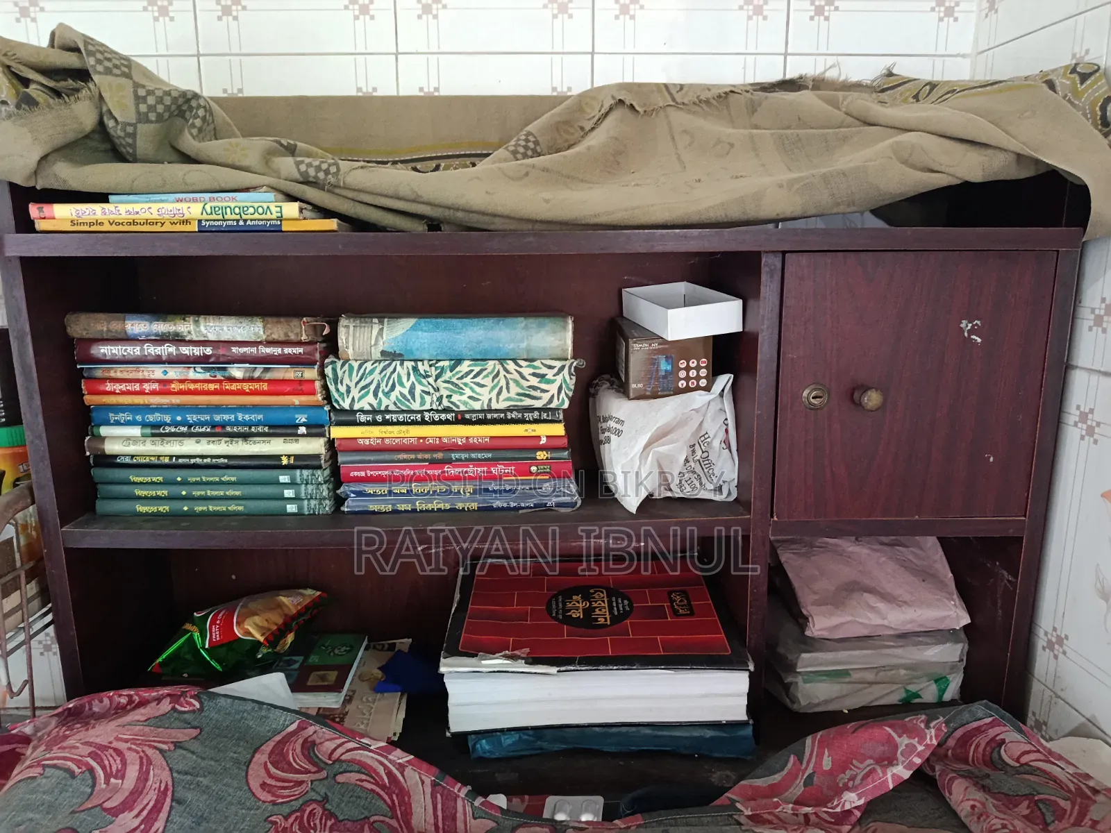 Used Plywood Reading Table With Bookshelf & Storage Cabinet for Sale