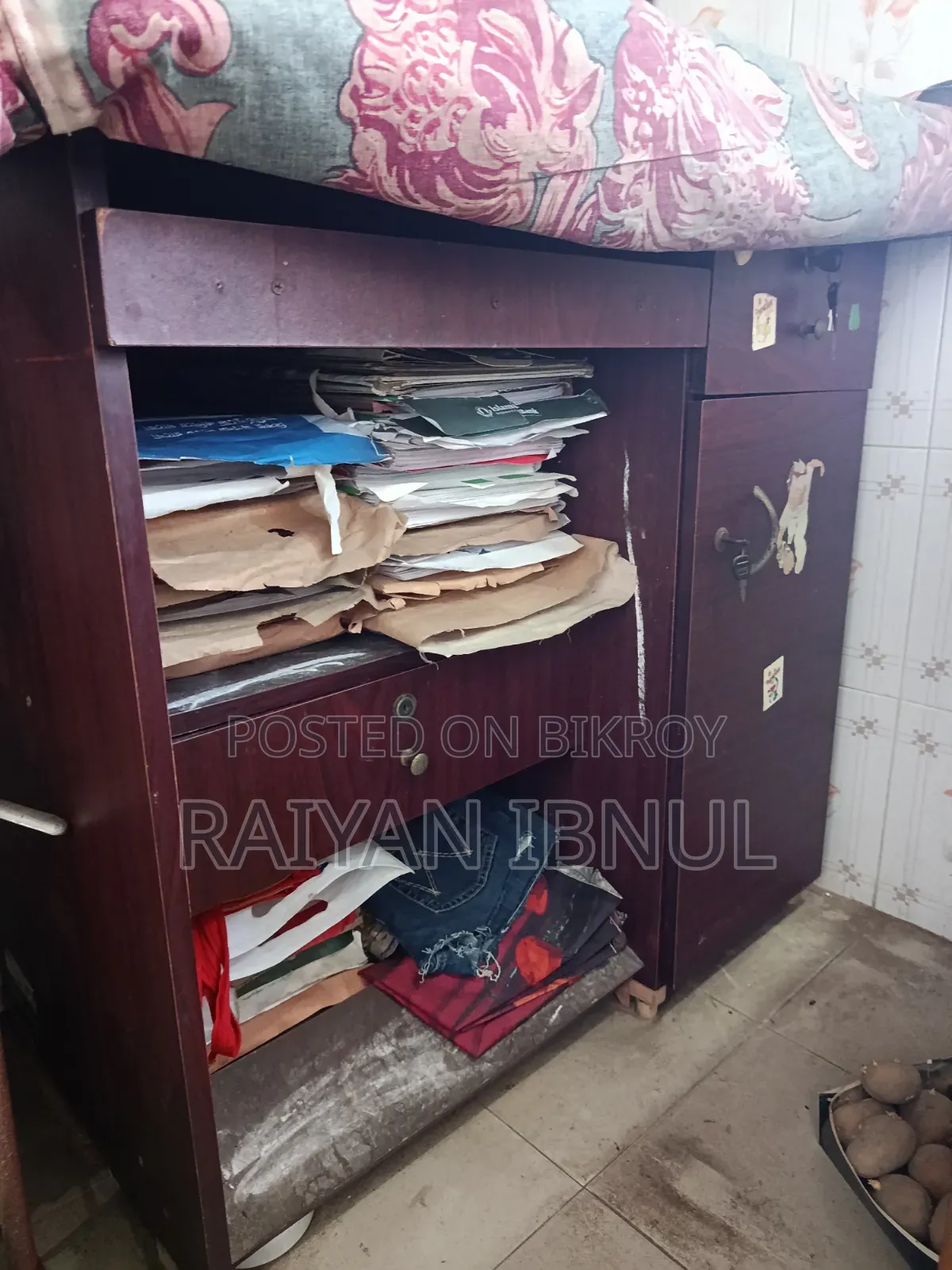 Used Plywood Reading Table With Bookshelf & Storage Cabinet for Sale