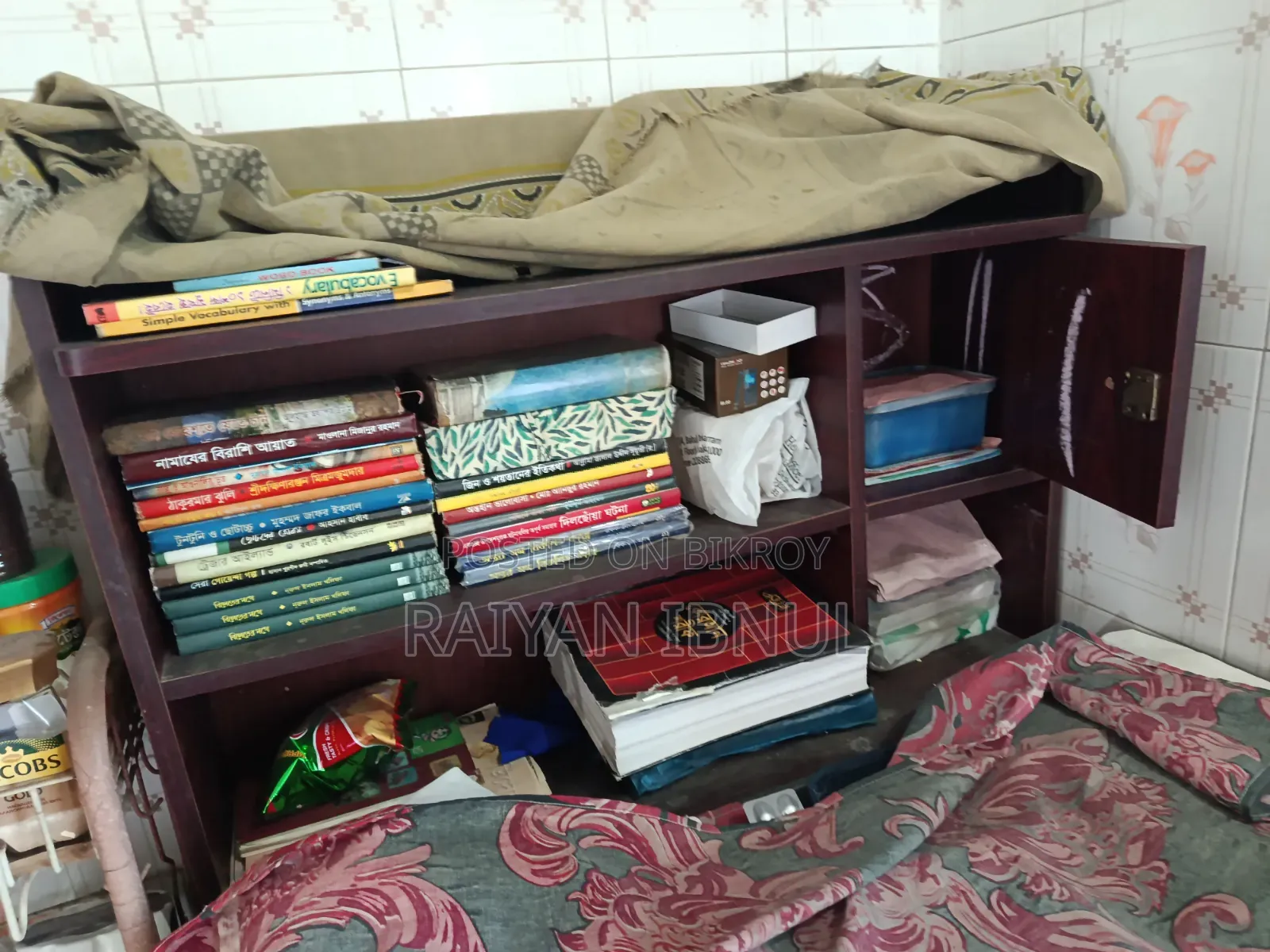 Used Plywood Reading Table With Bookshelf & Storage Cabinet for Sale