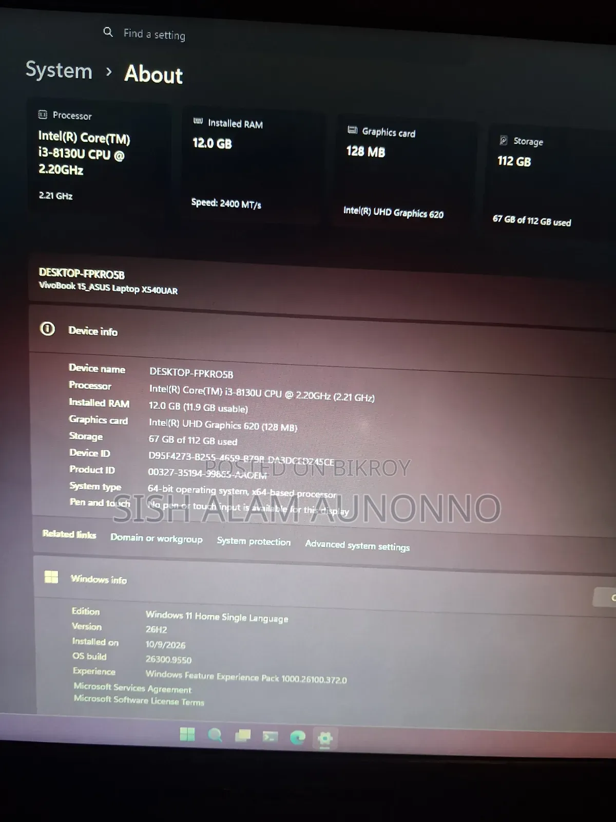 Laptop Asus Vivobook 15 12GB Intel Core i3 SSD 128GB