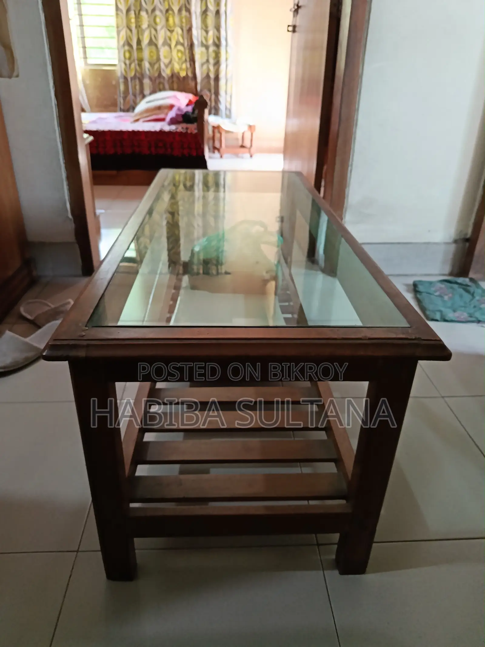 Wooden (Segun) Center Tea Table With Glass Top for Sale