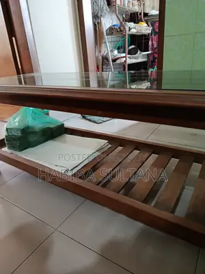 Wooden (Segun) Center Tea Table With Glass Top for Sale