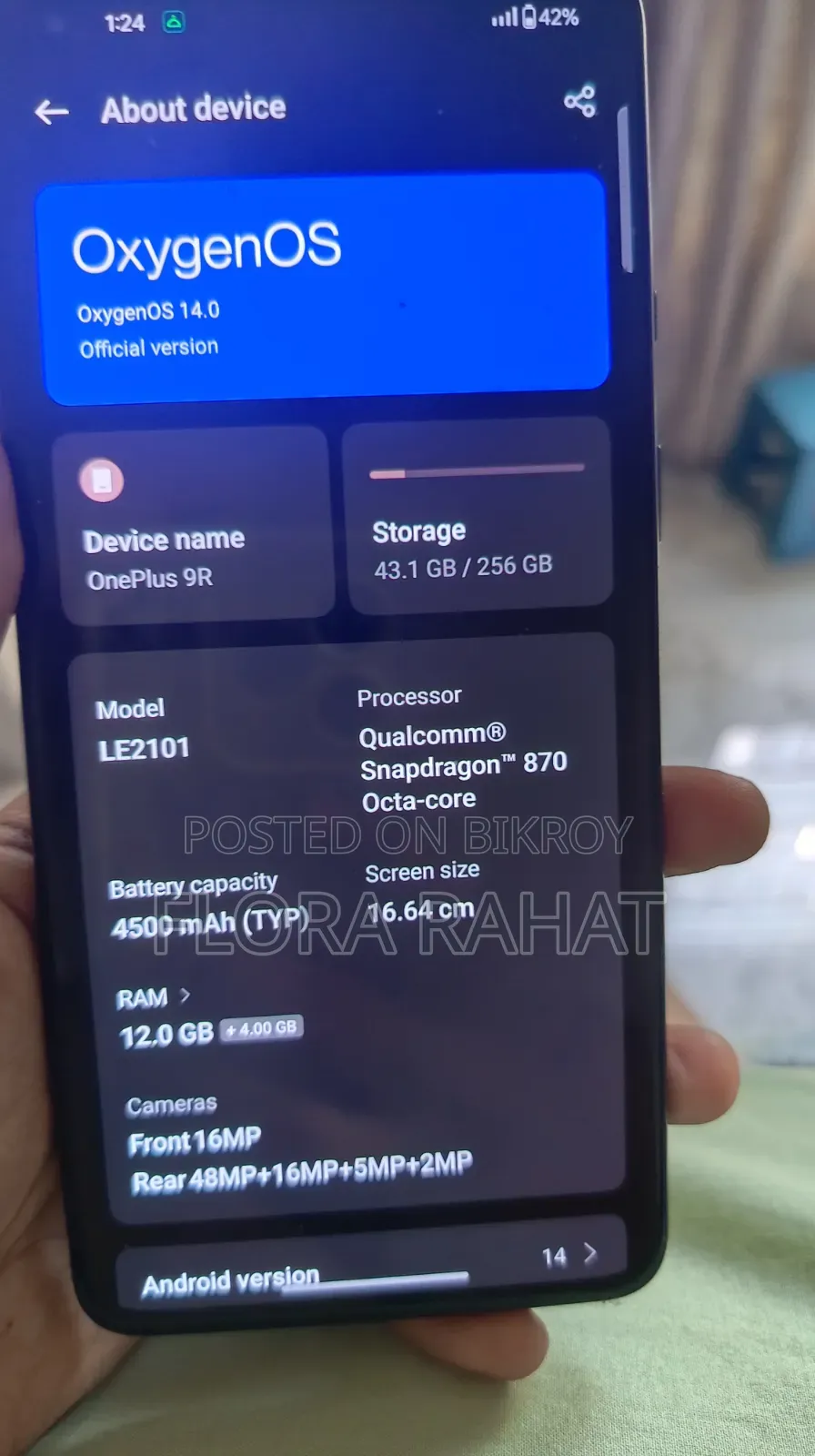 ওয়ানপ্লাস ৯আর ২৫৬ জিবি ব্ল্যাক
