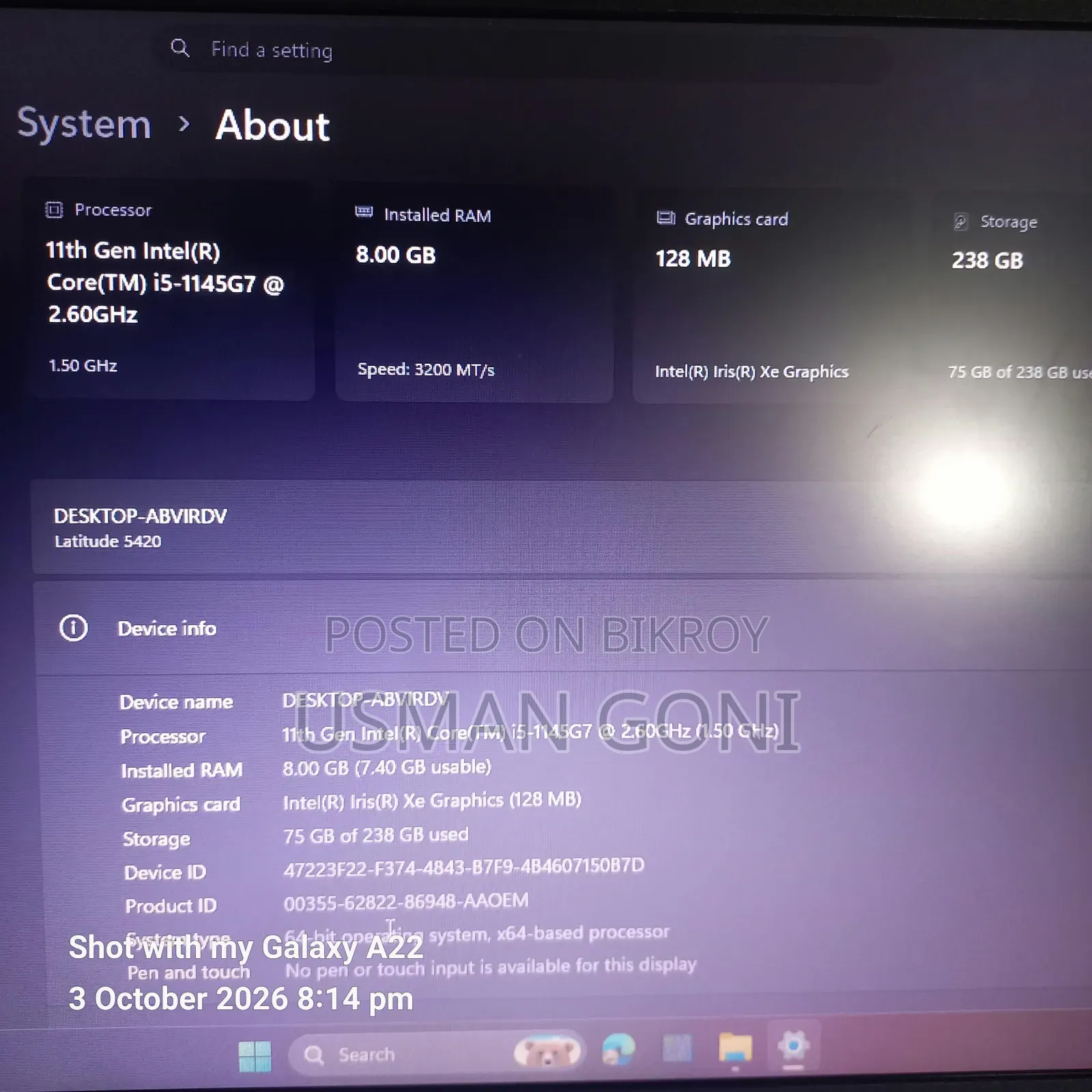 Laptop Dell Latitude 5420 8GB Intel Core i5 SSD 256GB
