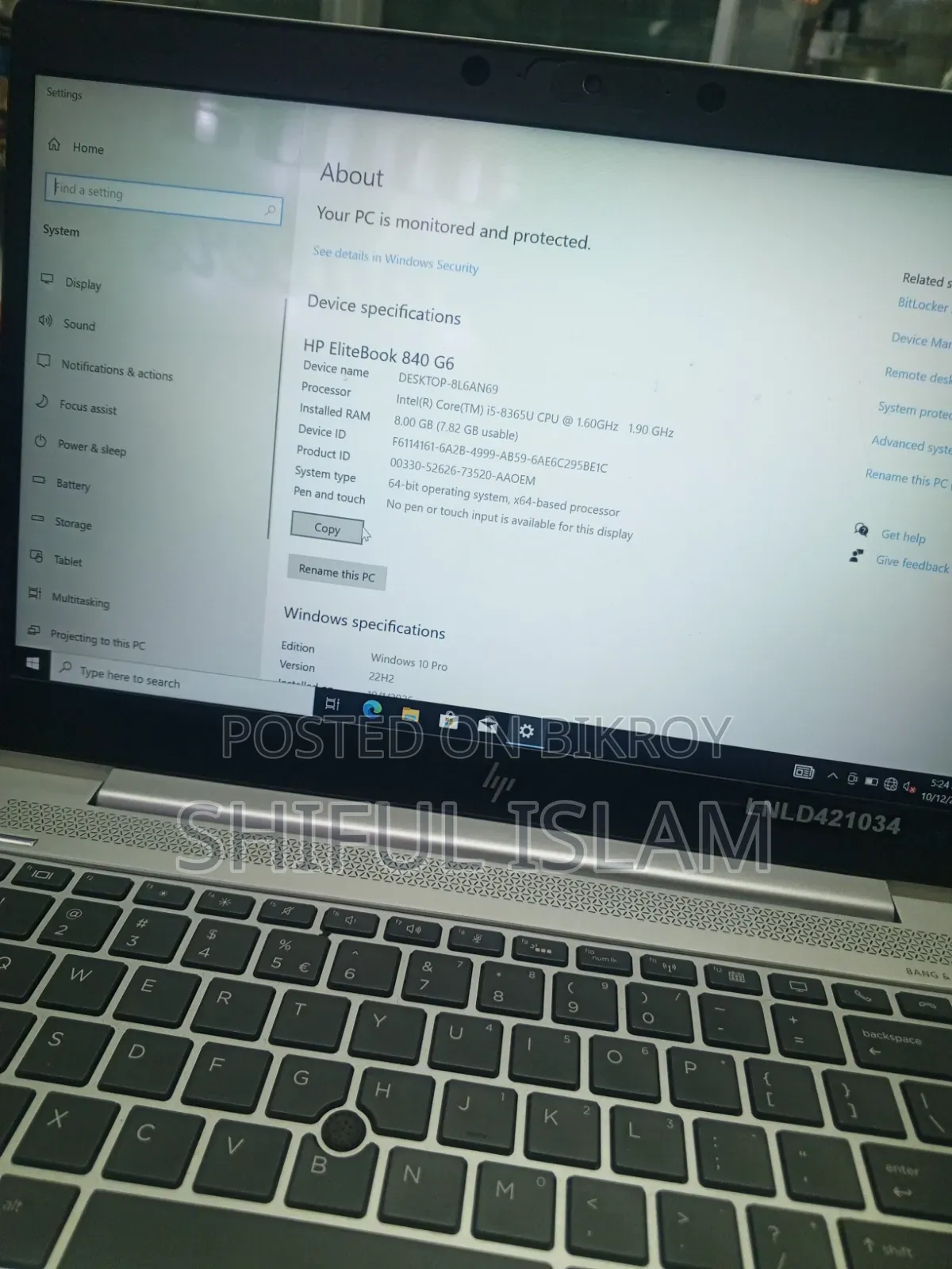 Laptop HP EliteBook 840 G6 8GB Intel Core i5 SSD 256GB