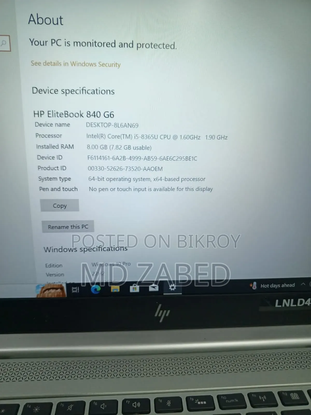 HP EliteBook 840 G6 Laptop 8GB Intel Core i5 SSD 256GB