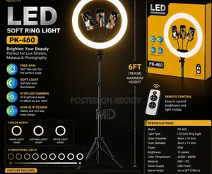18 Inch LED Light With 6FT Tripod Stand, 3 Phone Holders & Remote Control