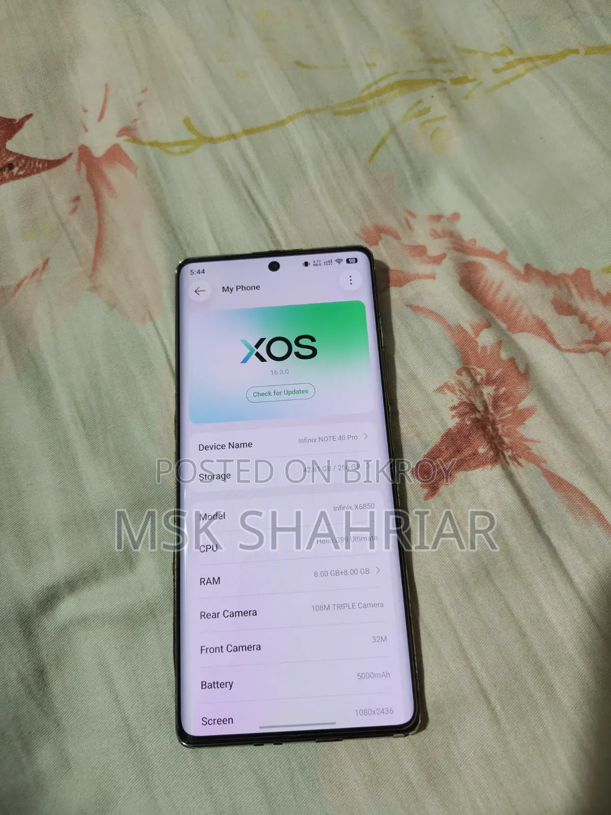 ইনফিনিক্স নোট ৪০ প্রো ২৫৬ জিবি গোল্ড