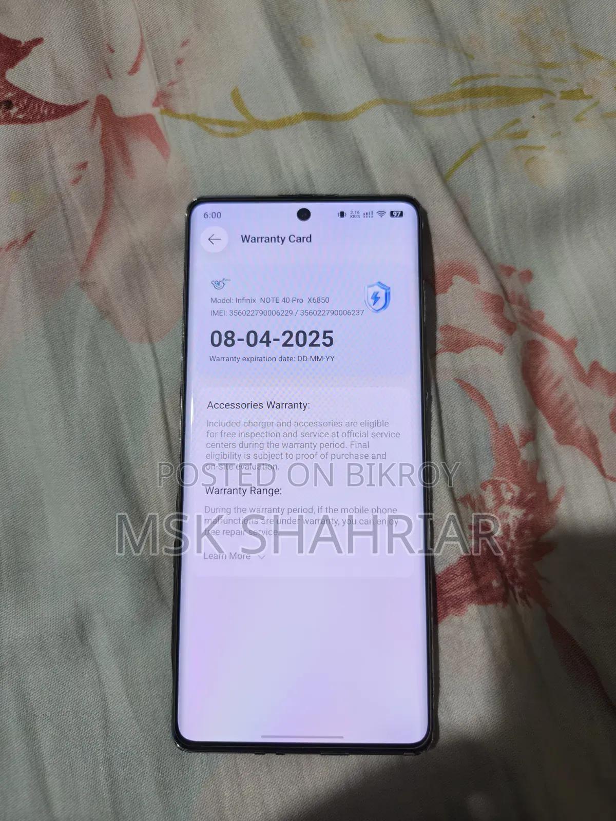 ইনফিনিক্স নোট ৪০ প্রো ২৫৬ জিবি গোল্ড