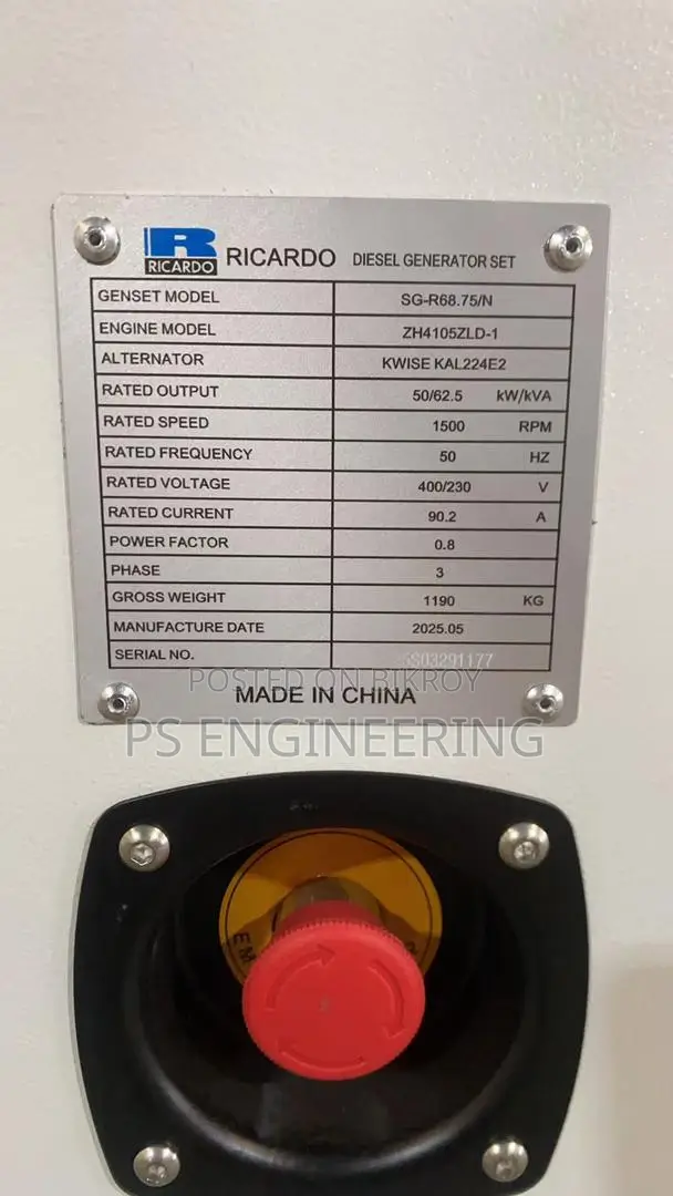 62.5KVA Ricardo Diesel Generator – Brand New | PS Engineering Ltd.