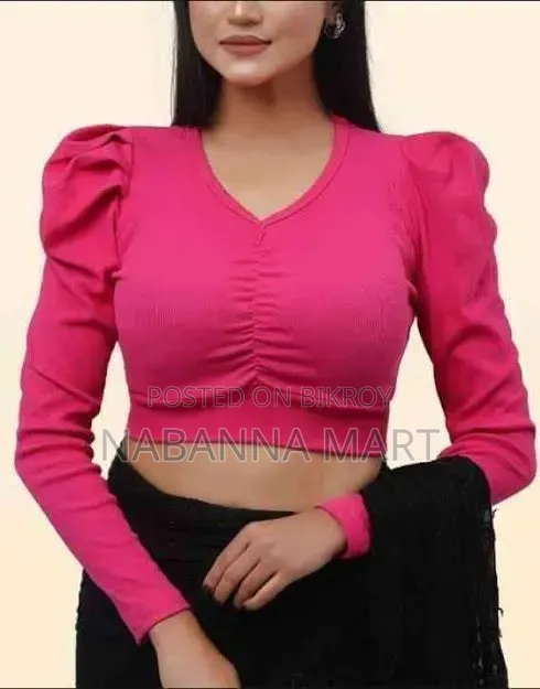 Cotton Crop Tops Short Body & Long Sleeve Blouse Stitching for Women
