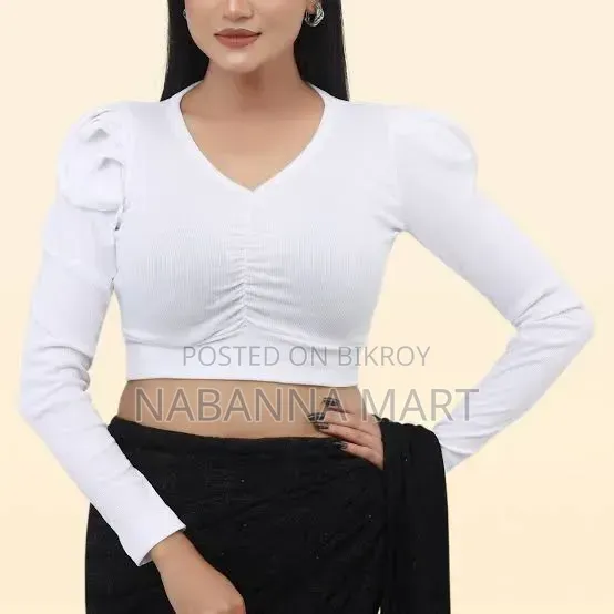 Cotton Crop Tops Short Body & Long Sleeve Blouse Stitching for Women