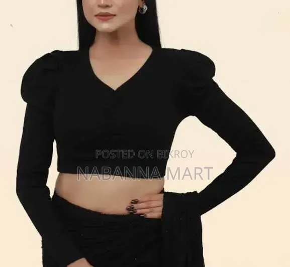 Cotton Crop Tops Short Body & Long Sleeve Blouse Stitching for Women