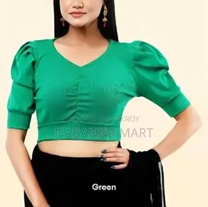 Cotton Crop Tops Short Body & Long Sleeve Blouse Stitching for Women