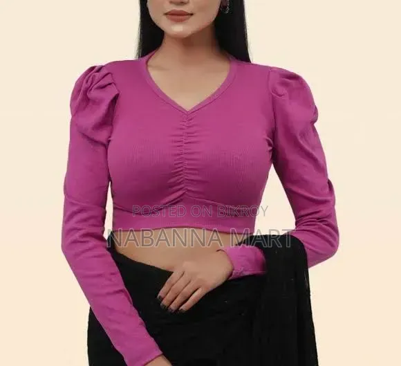Cotton Crop Tops Short Body & Long Sleeve Blouse Stitching for Women