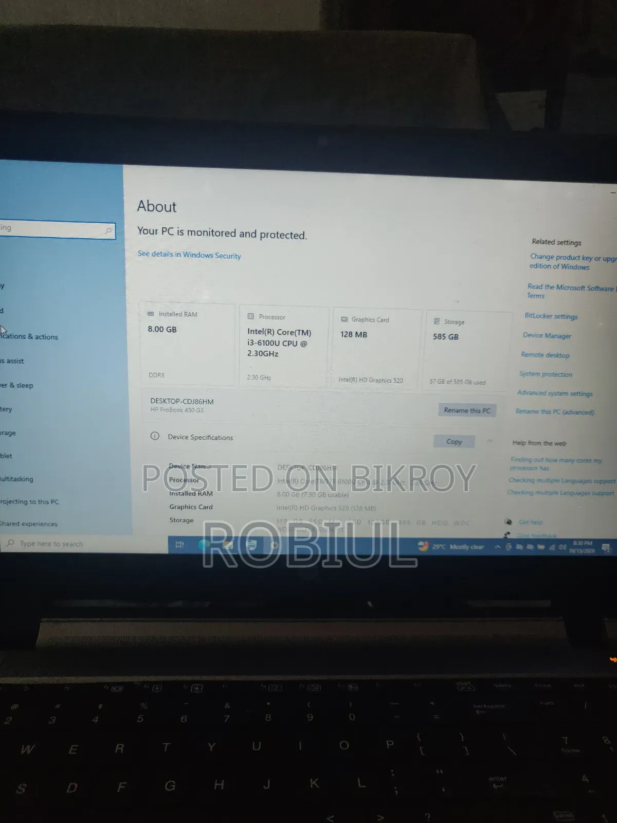 Laptop HP ProBook 450 8GB Intel Core i3 SSHD+SSD 500GB