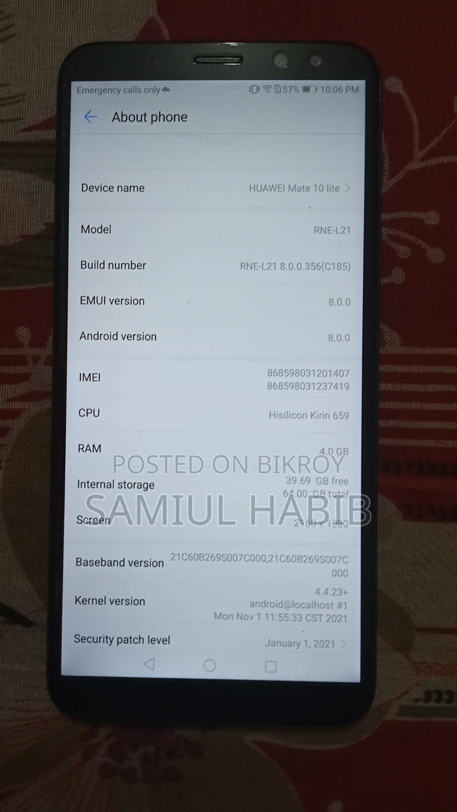 হুয়াওয়ে মেট ১০ লাইট ৬৪ জিবি পিংক