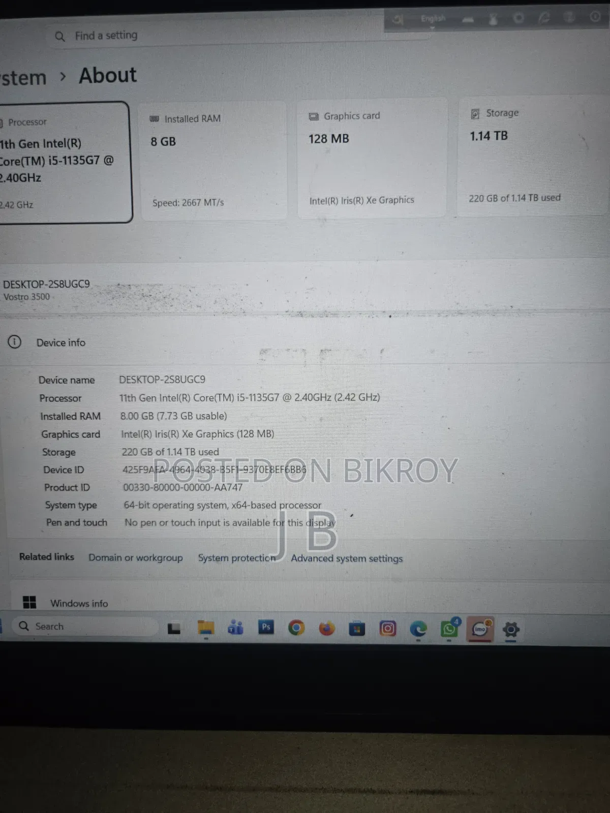 Laptop Dell Vostro 15 3000 8GB Intel Core i5 HDD+SSD 1T