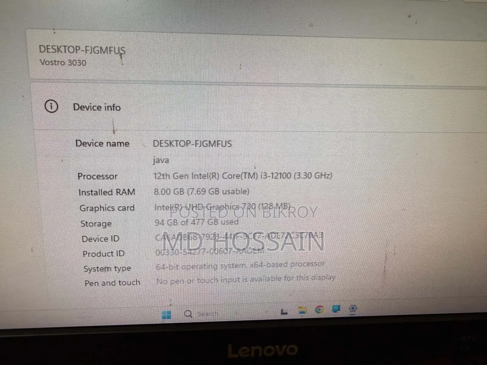 Desktop Computer Dell Vostro 3030 8GB Intel Core i3 SSD 512GB