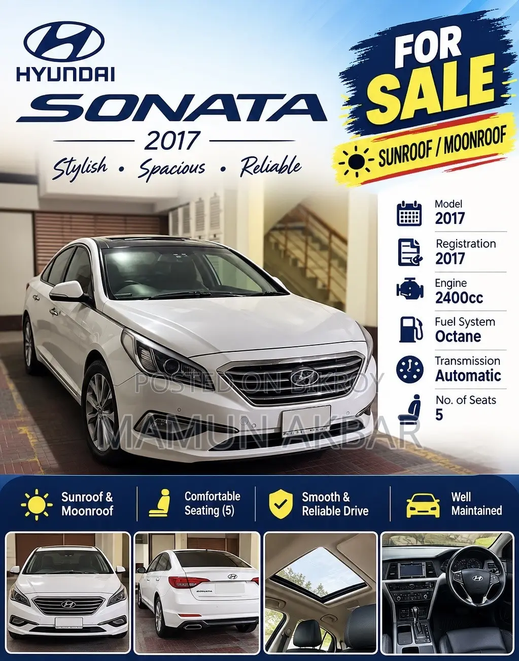 Hyundai Sonata Base Sedan FWD (2.4L 4cyl 6A) 2017 White