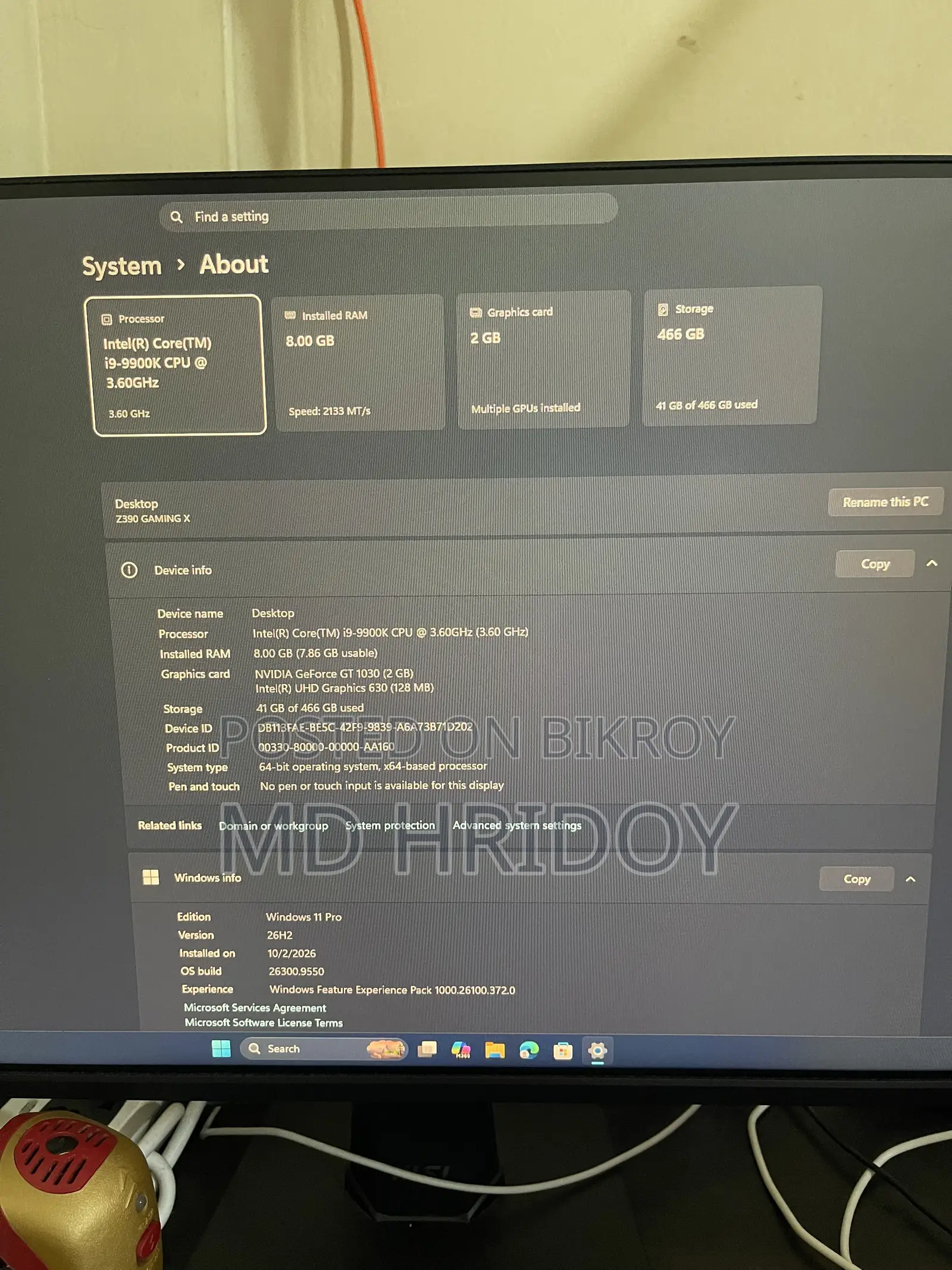 Desktop Computer Gigabyte 8GB Intel Core i9 SSD 500GB