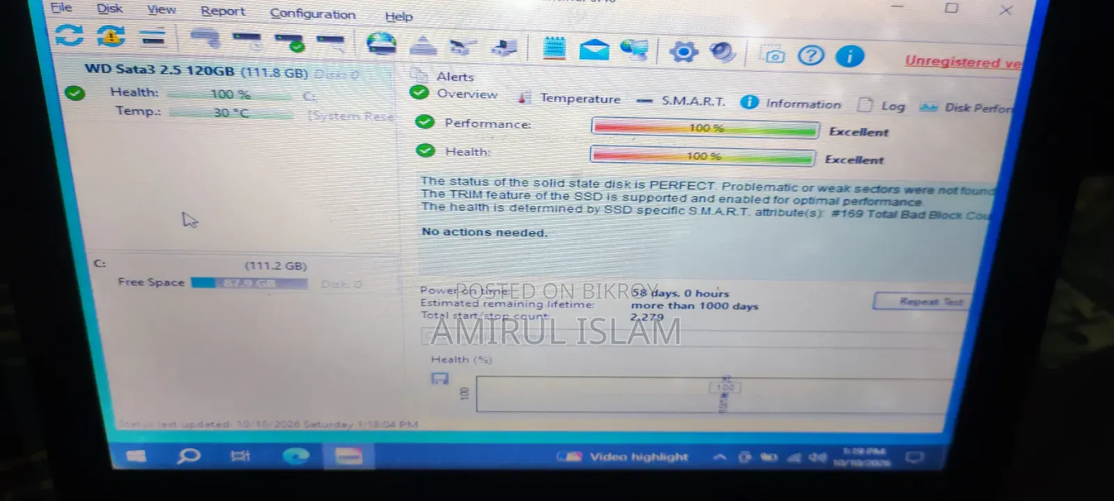 Western Digital 120 GB SSD 100% Health