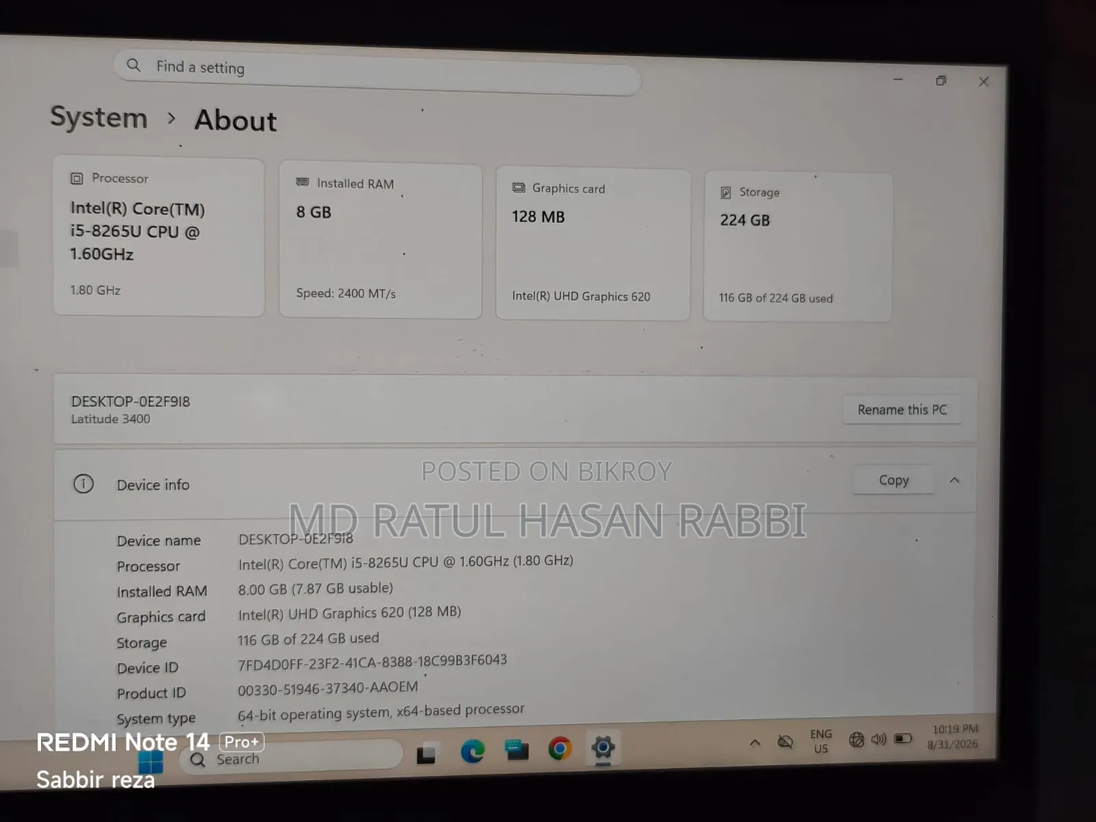 Laptop Dell Latitude 3400 8GB Intel Core i5 HDD+SSD 256GB