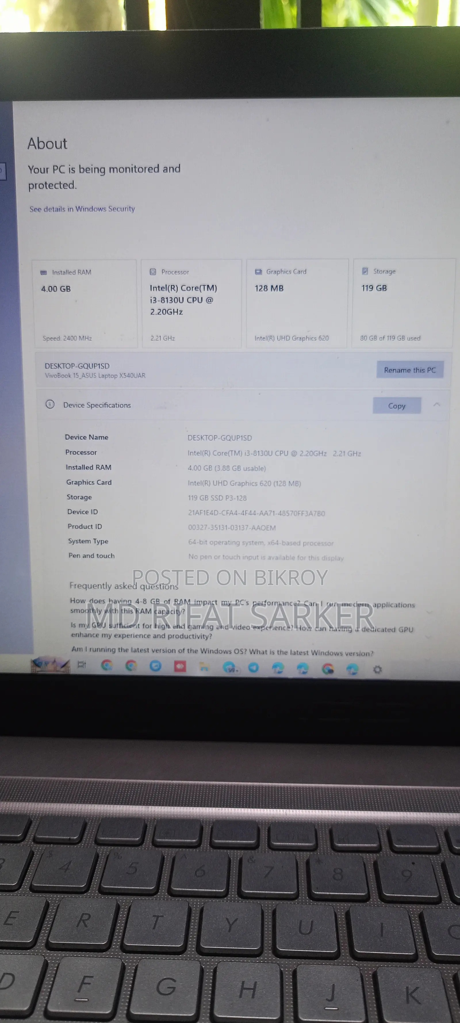 Laptop Asus Vivobook 15 4GB Intel Core i3 SSD 128GB