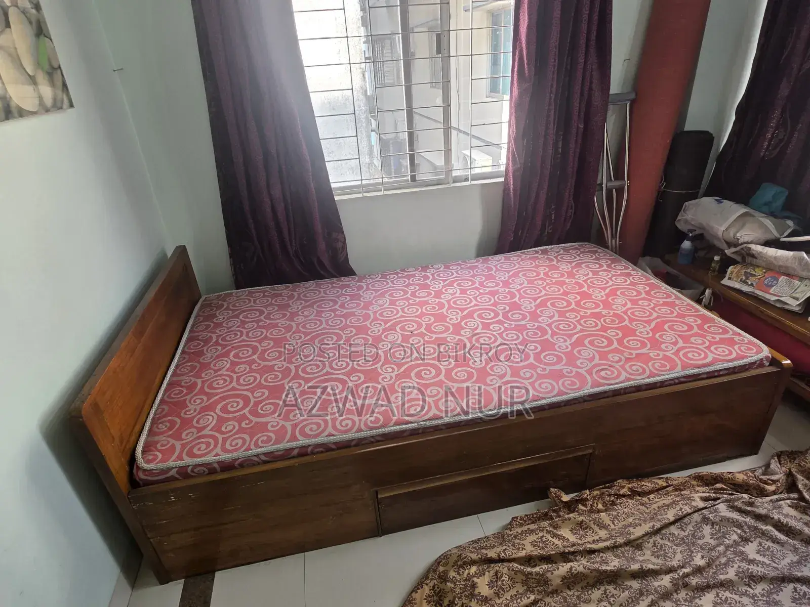 অরিজিনাল সেগুন কাঠের খাট কোয়ালিটিফুল ম্যাট্রেসসহ, ৭ বাই ৪ ফিট